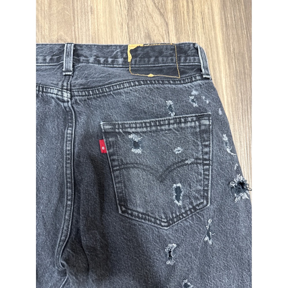Levis 501 Original Fit Jeans Mens W30 L30‎ Black Distressed Ripped Denim - Picture 5 of 7